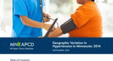 Minnesota hypertension report cover with image of a smiling doctor taking a patient's blood pressure