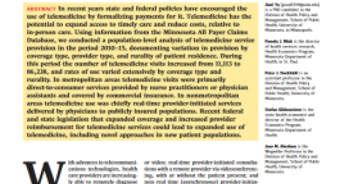 Population-Level Estimates Of Telemedicine Service Provision Using An All-Payer Claims Database in Minnesota report screenshot