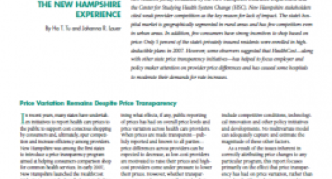 Impact of Health Care Price Transparency on Price Variation: The New Hampshire Experience, November 2009