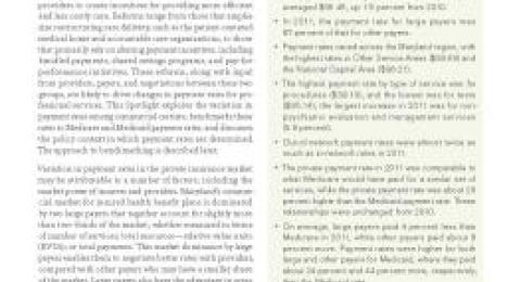 Payment for Professional Services In Maryland: Factors Contributing to Variation and Comparison to Public Payers report