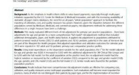 Risk-Adjustment Methods for All-Payer Comparative Performance Reporting in Vermont cover