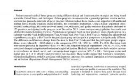 Vermont’s Community-Oriented All-Payer Medical Home Model Reduces Expenditures and Utilization While Delivering High-Quality Care report