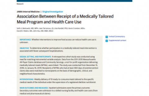 Association Between Receipt of a Medically Tailored Meal Program and Health Care Use report cover