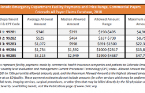 Colorado Data Byte: Emergency Department Facility Price Data table