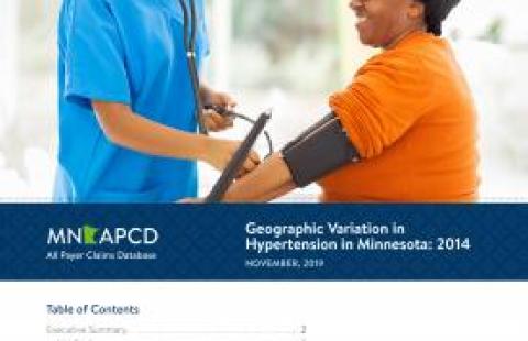 Minnesota hypertension report cover with image of a smiling doctor taking a patient's blood pressure