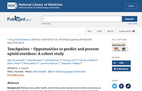 Touchpoints - Opportunities to predict and prevent opioid overdose study cover