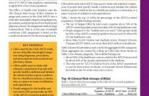Utah Health Status Update: Using Clinical Risk Groups to Analyze the Utah All Payer Claims Data Report