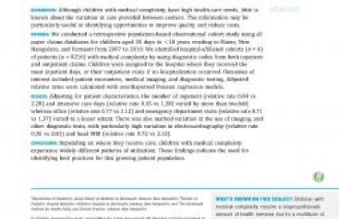 Hospital Variation in Health Care Utilization by Children with Medical Complexity report