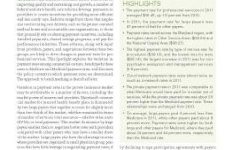 Payment for Professional Services In Maryland: Factors Contributing to Variation and Comparison to Public Payers report