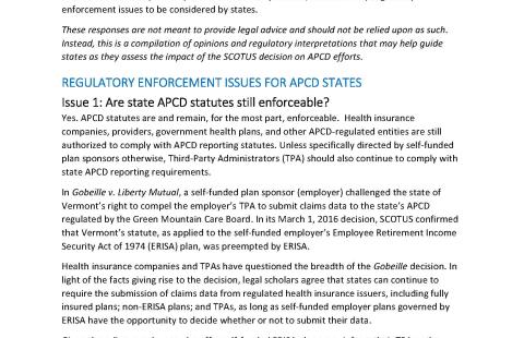 Key Regulatory Issues Facing APCD States Post Gobeille v. Liberty Mutual report