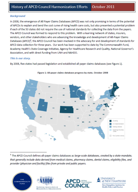 History of APCD Council Harmonization Efforts report